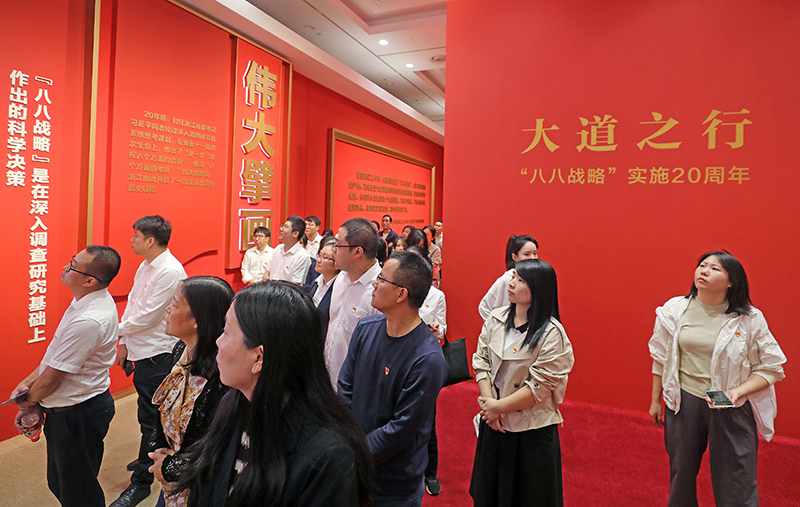 大道之行——“八八戰(zhàn)略”實(shí)施20周年大型主題展覽開(kāi)展以來(lái)，觀眾絡(luò)繹不絕。